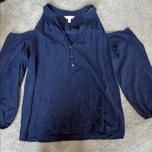 Lilly Pulitzer Blue 3/4 Sleeve Polo Collar Blouse